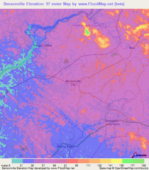 Bensonville,Liberia Elevation Map