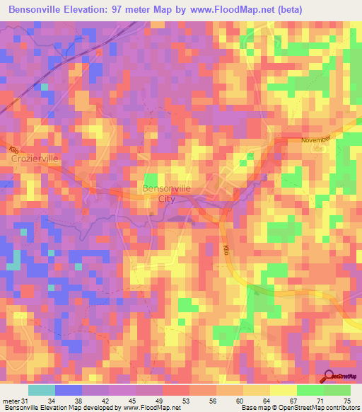 Bensonville,Liberia Elevation Map