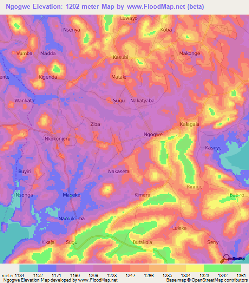 Ngogwe,Uganda Elevation Map