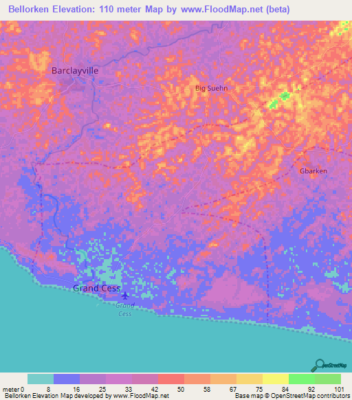 Bellorken,Liberia Elevation Map