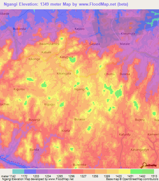 Ngangi,Uganda Elevation Map