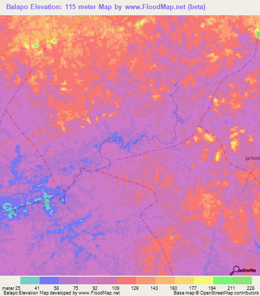 Balapo,Liberia Elevation Map