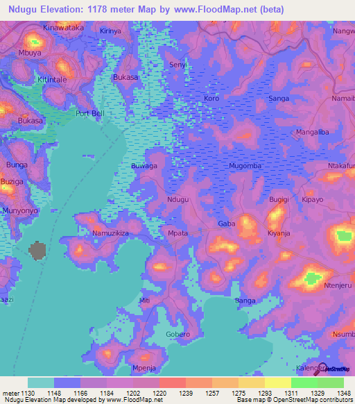 Ndugu,Uganda Elevation Map