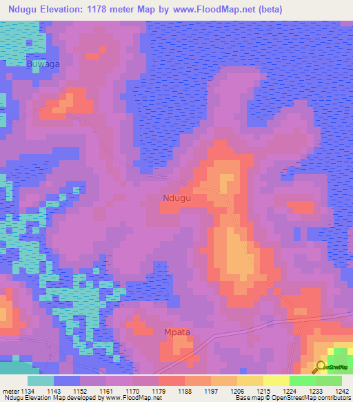 Ndugu,Uganda Elevation Map