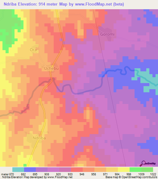 Ndriba,Uganda Elevation Map