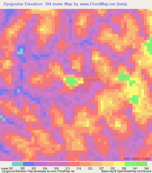 Zyogouine,Ivory Coast Elevation Map