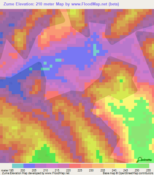 Zume,Ivory Coast Elevation Map