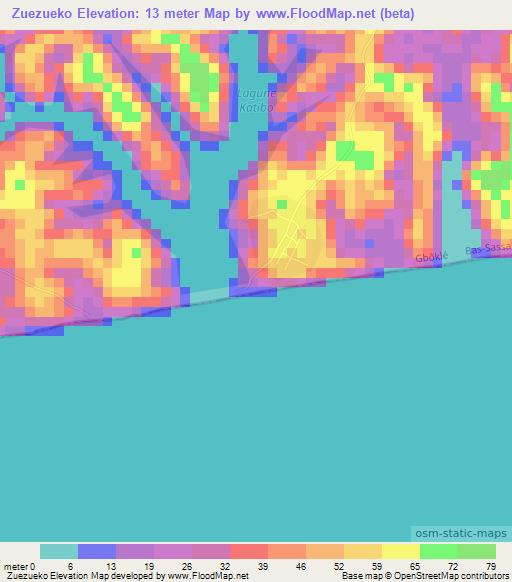 Zuezueko,Ivory Coast Elevation Map