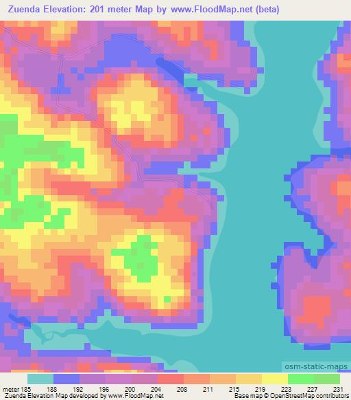 Zuenda,Ivory Coast Elevation Map