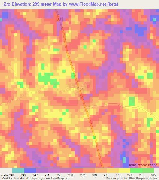 Zro,Ivory Coast Elevation Map