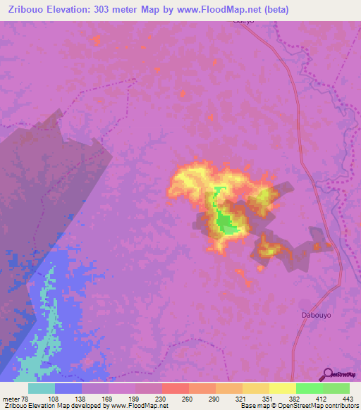 Zribouo,Ivory Coast Elevation Map