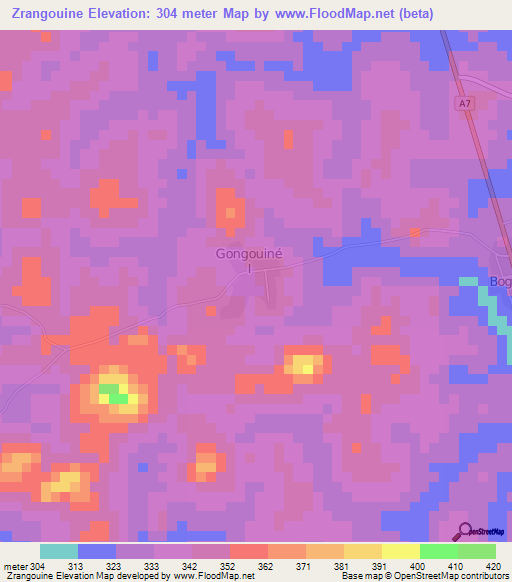 Zrangouine,Ivory Coast Elevation Map
