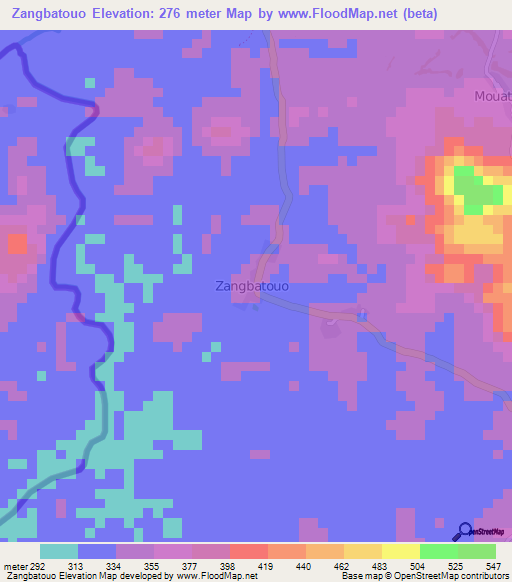 Zangbatouo,Ivory Coast Elevation Map