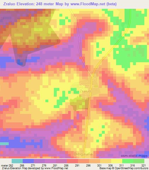 Zraluo,Ivory Coast Elevation Map