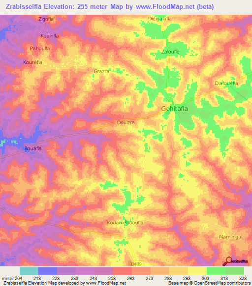 Zrabisseifla,Ivory Coast Elevation Map