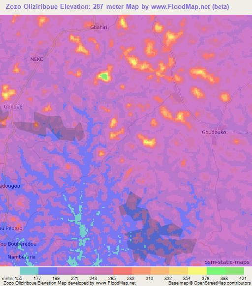 Zozo Oliziriboue,Ivory Coast Elevation Map