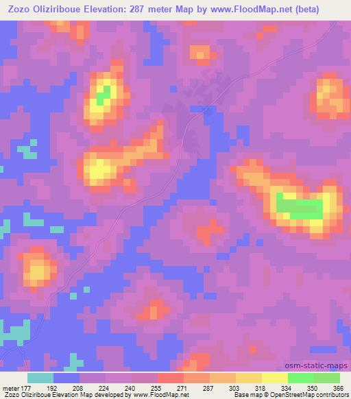 Zozo Oliziriboue,Ivory Coast Elevation Map