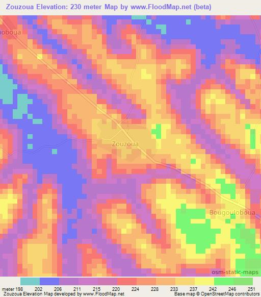Zouzoua,Ivory Coast Elevation Map