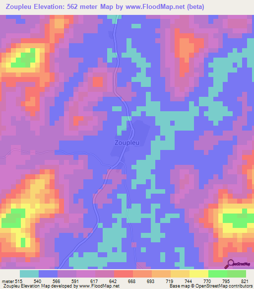 Zoupleu,Ivory Coast Elevation Map