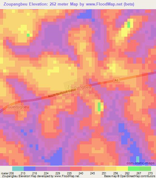 Zoupangbeu,Ivory Coast Elevation Map