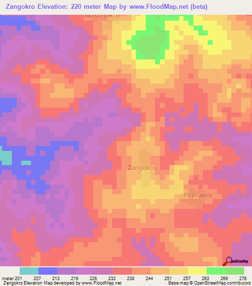 Zangokro,Ivory Coast Elevation Map