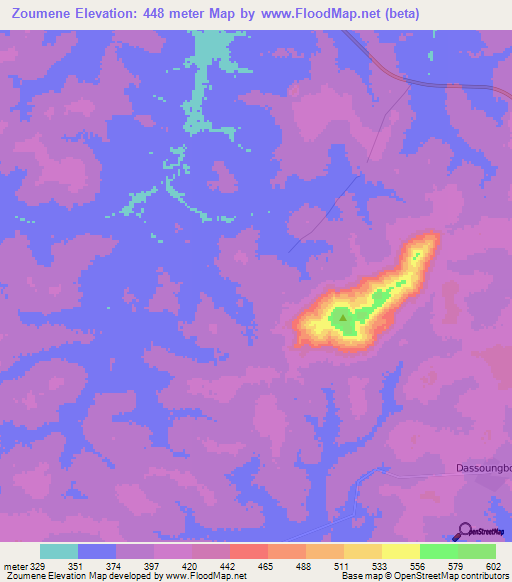 Zoumene,Ivory Coast Elevation Map