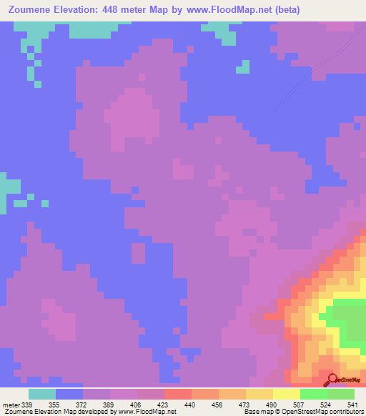 Zoumene,Ivory Coast Elevation Map