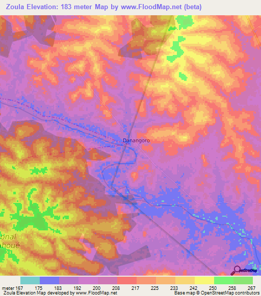 Zoula,Ivory Coast Elevation Map