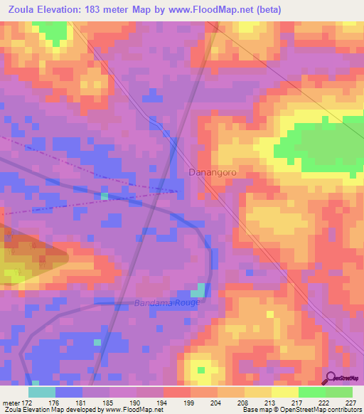 Zoula,Ivory Coast Elevation Map