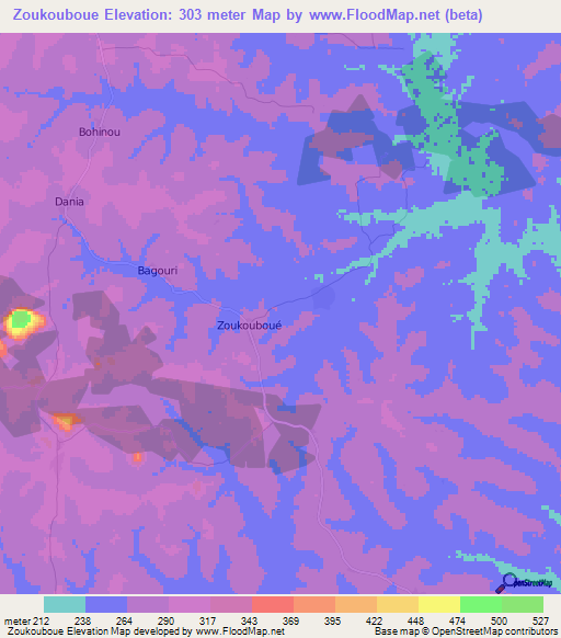 Zoukouboue,Ivory Coast Elevation Map