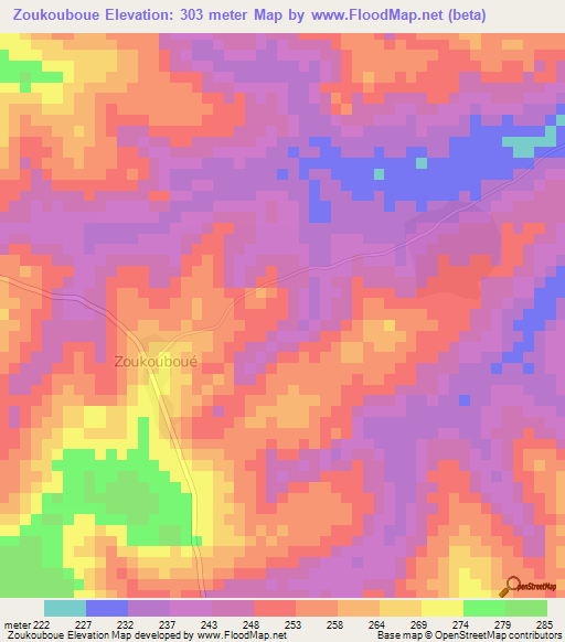 Zoukouboue,Ivory Coast Elevation Map