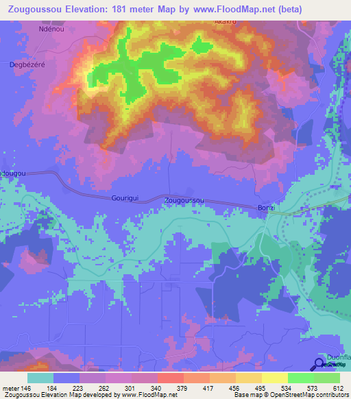 Zougoussou,Ivory Coast Elevation Map
