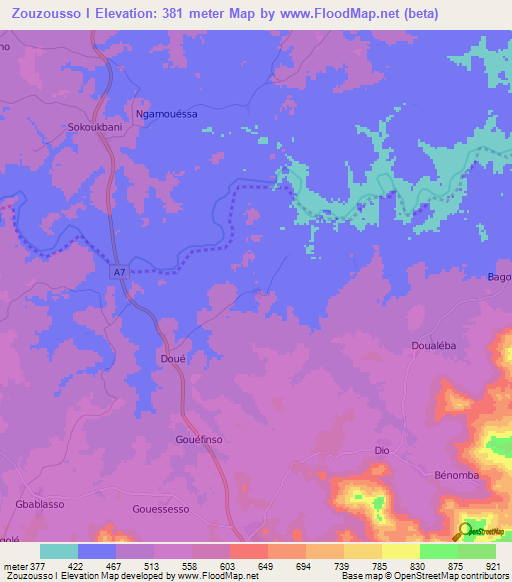 Zouzousso I,Ivory Coast Elevation Map