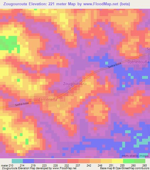 Zougourouta,Ivory Coast Elevation Map