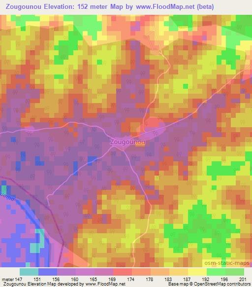 Zougounou,Ivory Coast Elevation Map
