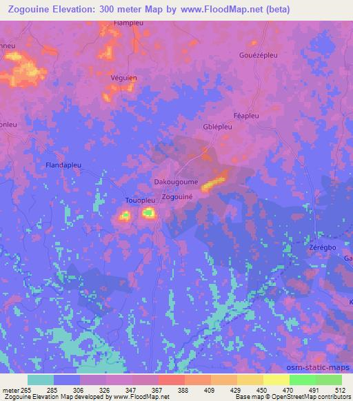 Zogouine,Ivory Coast Elevation Map