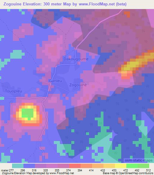 Zogouine,Ivory Coast Elevation Map