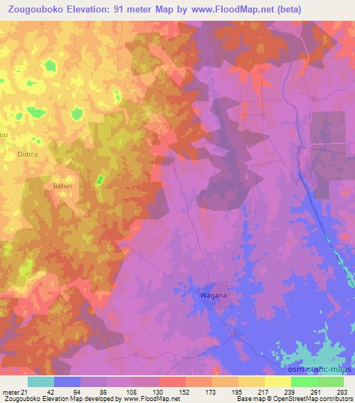 Zougouboko,Ivory Coast Elevation Map