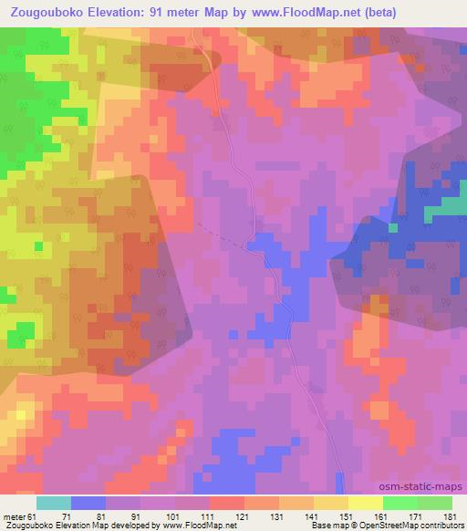 Zougouboko,Ivory Coast Elevation Map