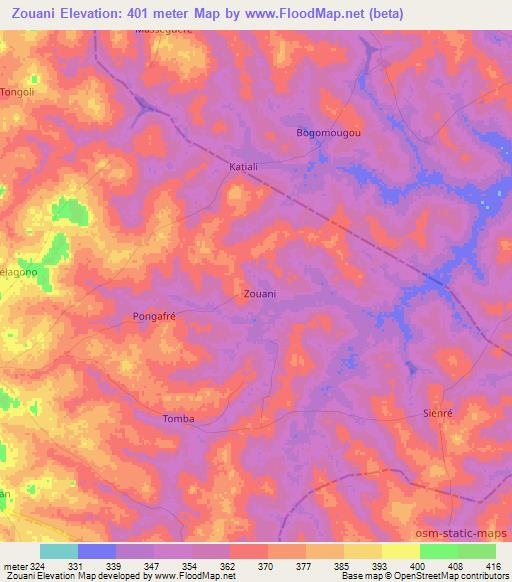 Zouani,Ivory Coast Elevation Map