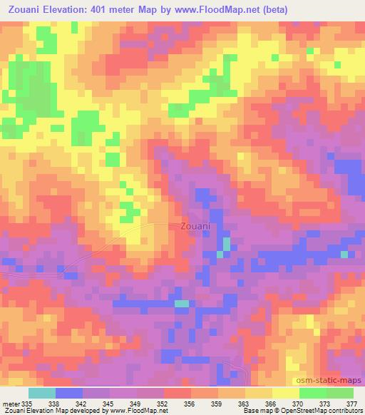 Zouani,Ivory Coast Elevation Map