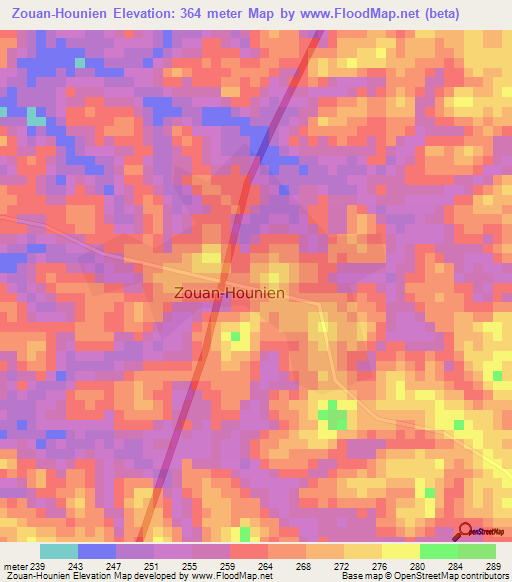 Zouan-Hounien,Ivory Coast Elevation Map