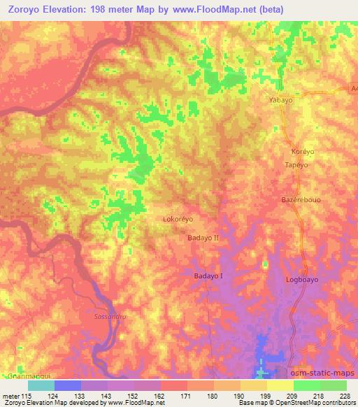 Zoroyo,Ivory Coast Elevation Map