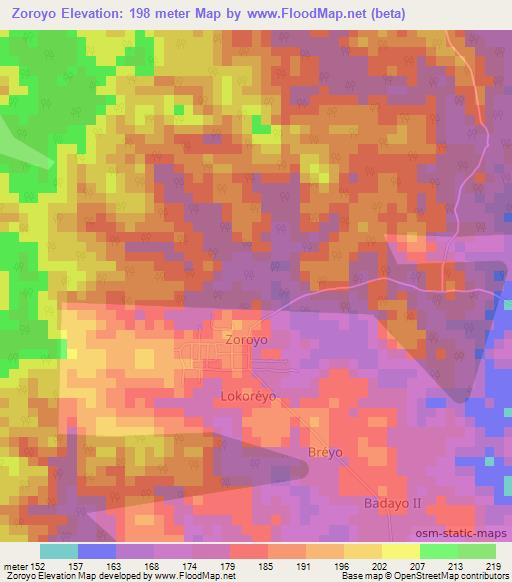 Zoroyo,Ivory Coast Elevation Map