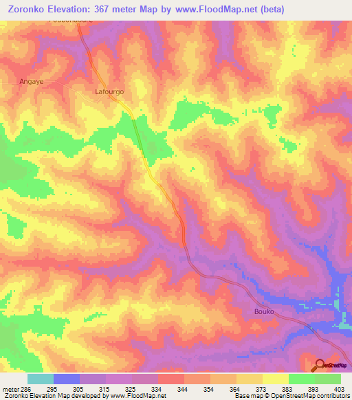 Zoronko,Ivory Coast Elevation Map