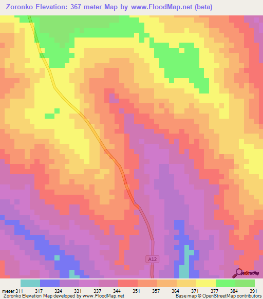 Zoronko,Ivory Coast Elevation Map