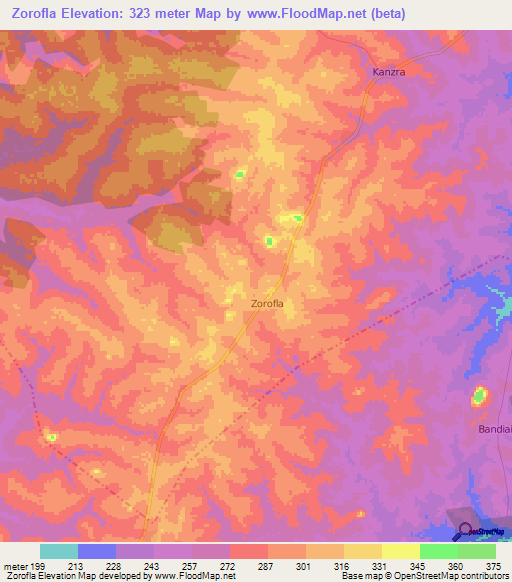 Zorofla,Ivory Coast Elevation Map