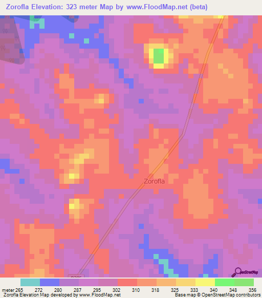 Zorofla,Ivory Coast Elevation Map