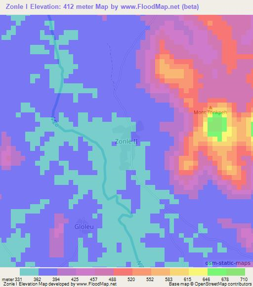 Zonle I,Ivory Coast Elevation Map