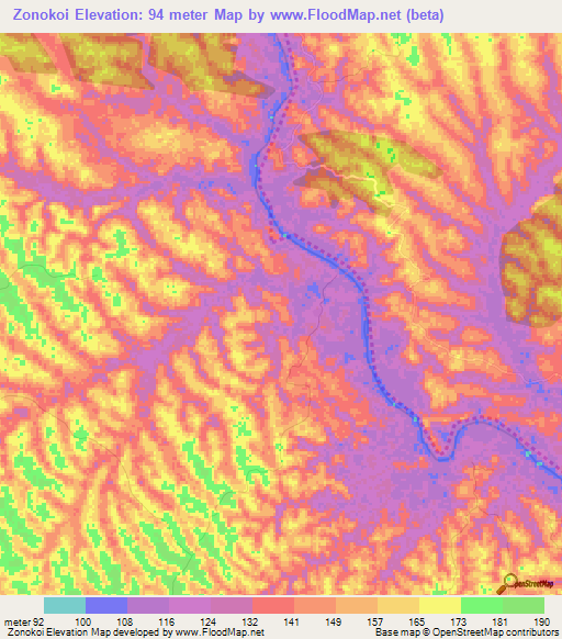 Zonokoi,Ivory Coast Elevation Map